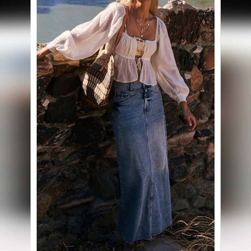 Free People come as you are denim maxi skirt